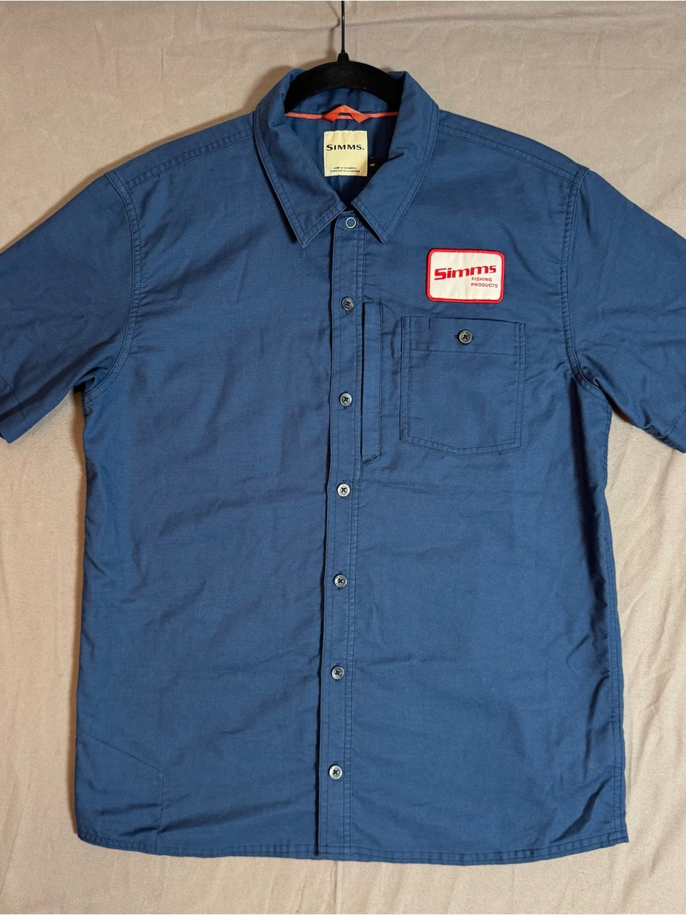 Simms Fishing Shop Shirt Mens M Short Sleeve Quick Dry Zipper Pocket Button Up